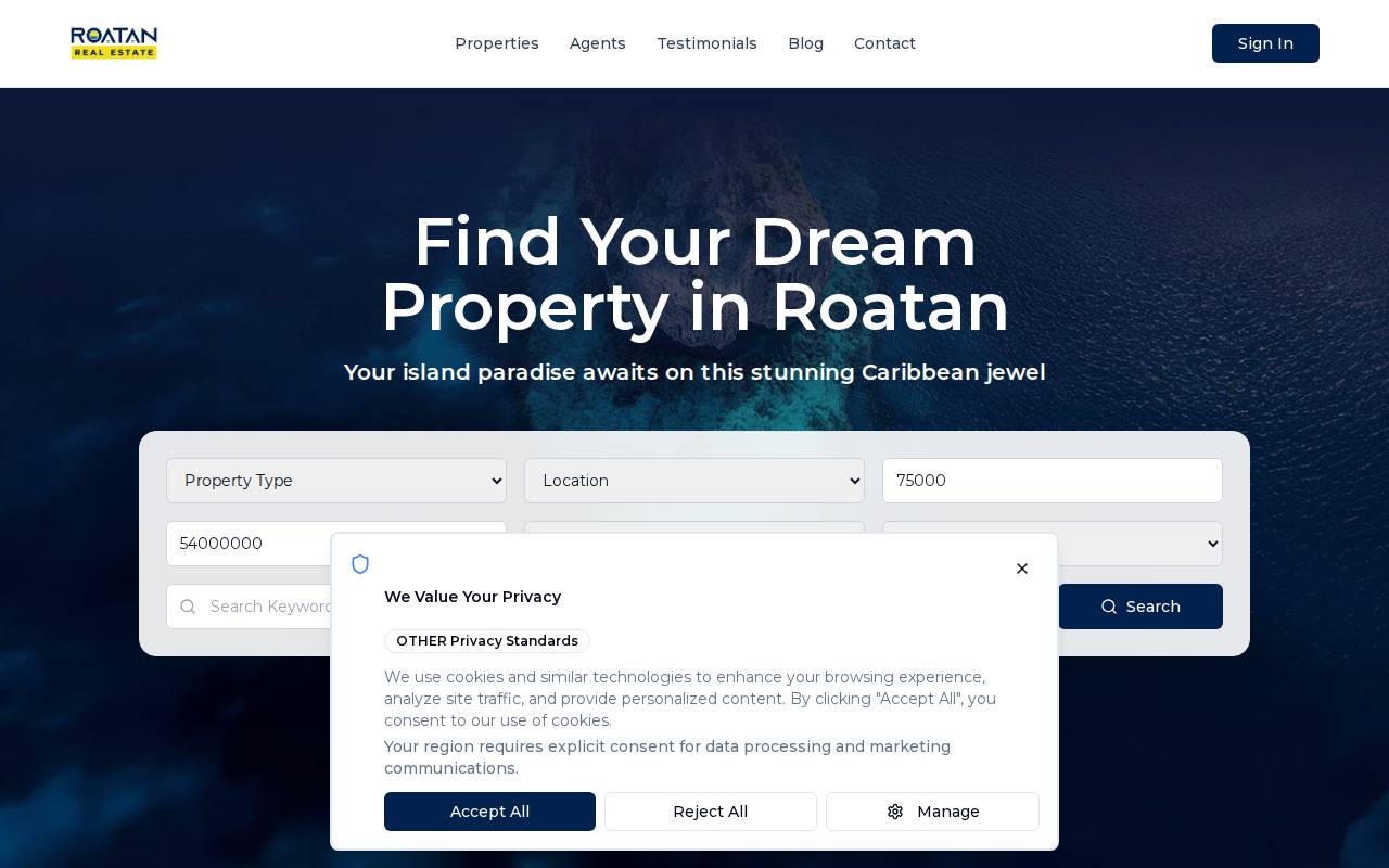 Roatan Real Estate by Advantage website